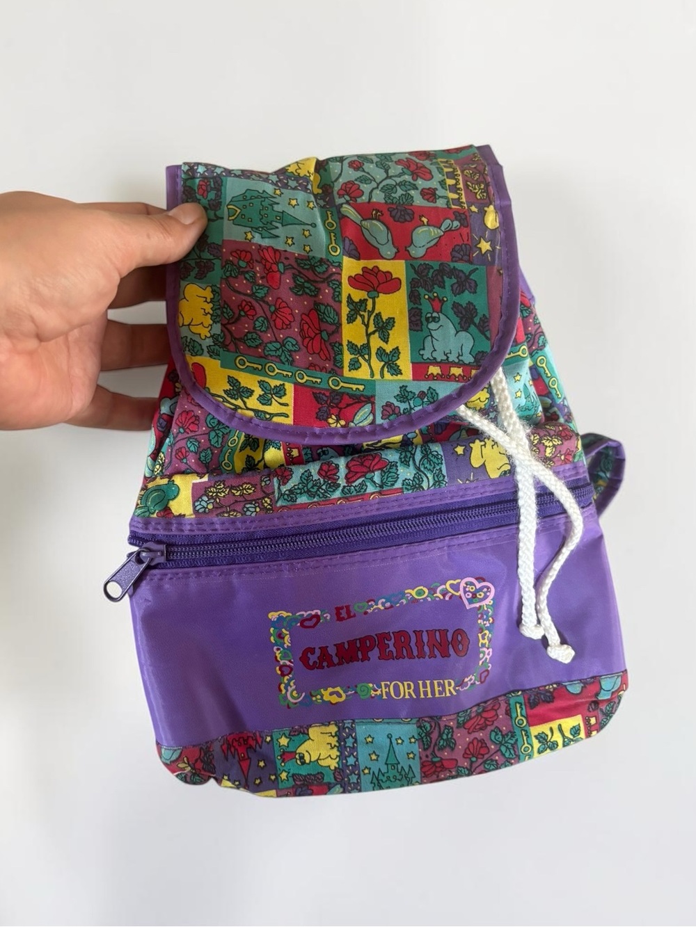 Vintage Camperino Mini Backpack 90s Purple Floral Print Bag